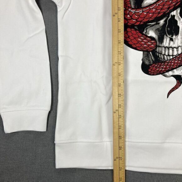 Heads Or Tails Hoodie Mens Sz Large White Skull Snake Rhinestones Pull Over Rare - Picture 14 of 16